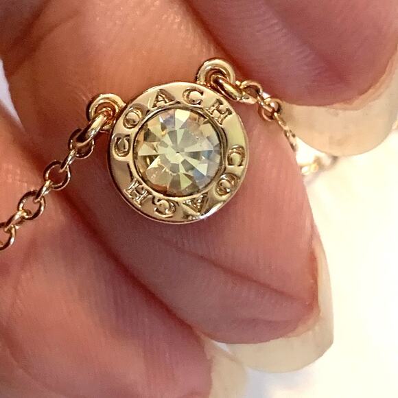 Coach Round Crystal Necklace Pendant Gold Tone 18” - Picture 3 of 8